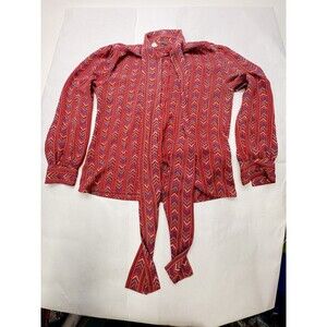 Vintage Joanie Womens 11/12 Red Chevron Stripe Tie Neck Blouse Long Sleeve